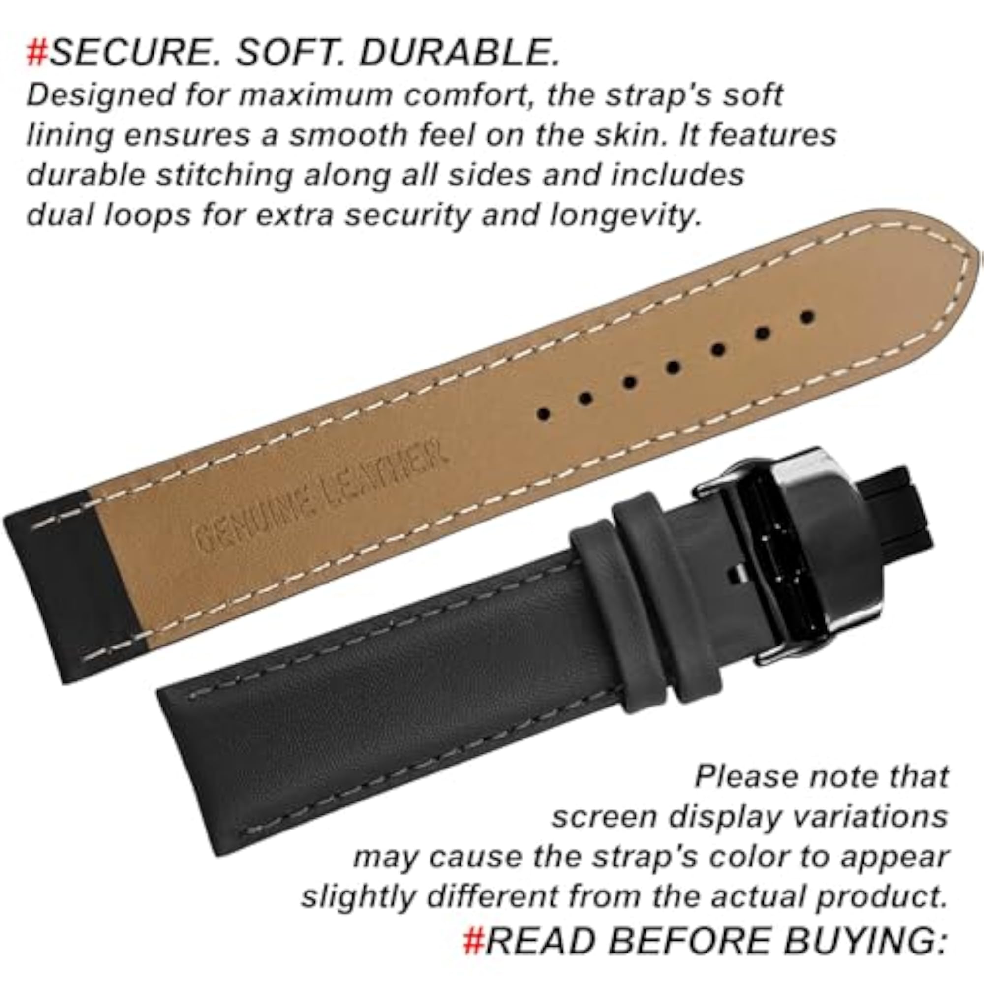 ''NAGATA6'' Leather Watch Strap with Butterfly Lock, Minimalist Design